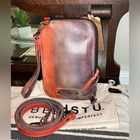 NWT Bed Stu Leather Alelike Crossbody Wristlet Phone Wallet Cotton Candy $215 - Picture 2 of 16